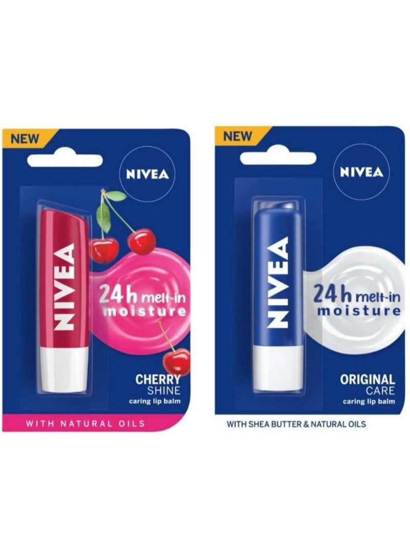 NIVEA Lip Balm Pack of 2 (4.8 GM Each) Original Care, Cherry Shine - Image 1
